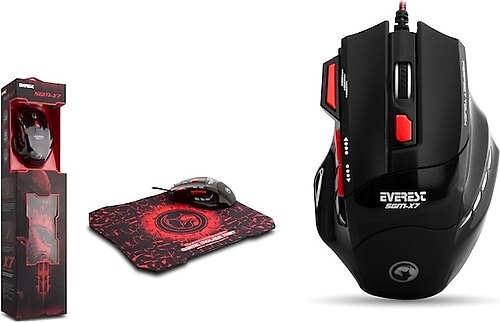 Everest SGM-X7 Usb Siyah Makrolu 7200dpi Oyuncu Mouse + Gaming Mouse Pad Hediyeli