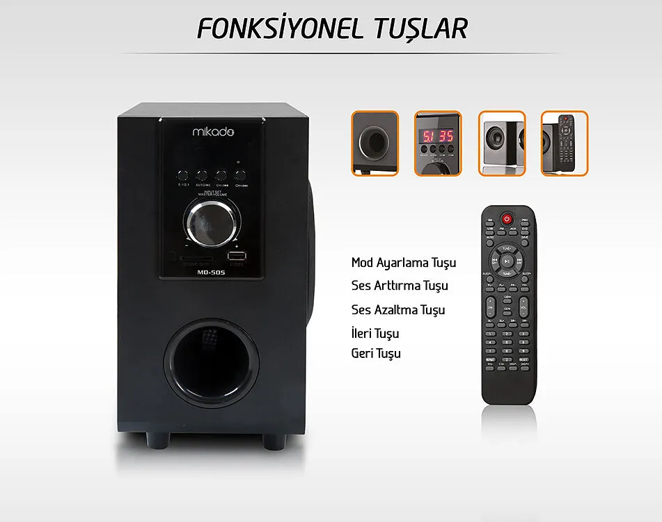 Mikado MD-505 5+1 Usb+SD+FM Destekli Bluetooth Hoparlör