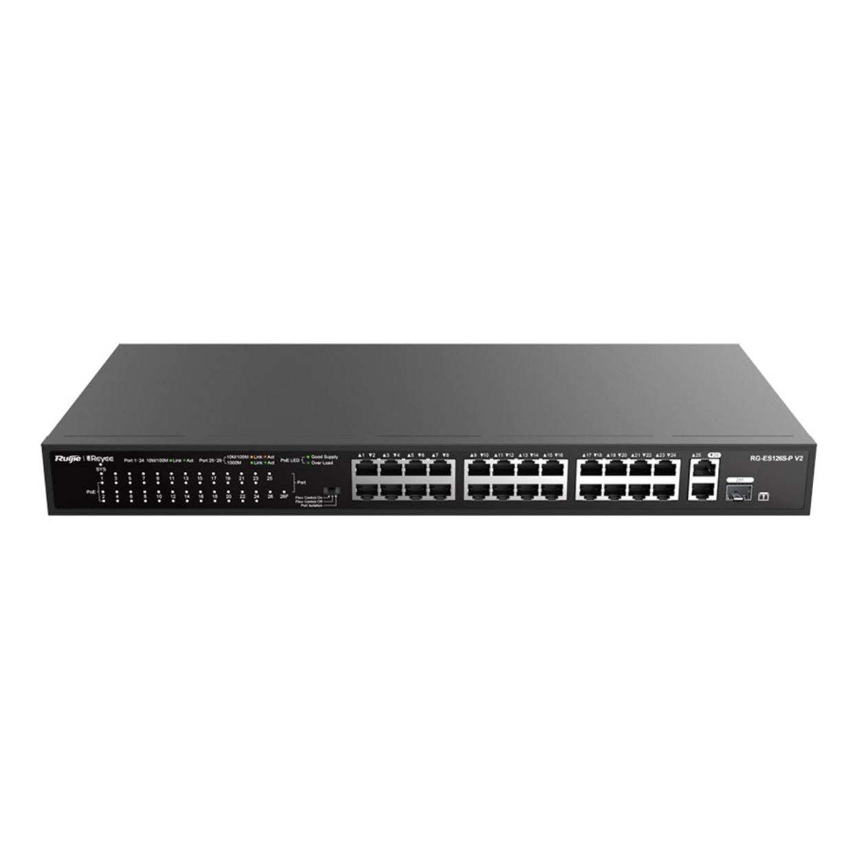 RUIJIE REYEE RG-ES126S-P V2 24FE 370W Poe, 2GE Uplink, 1GE SFP Combo Switch