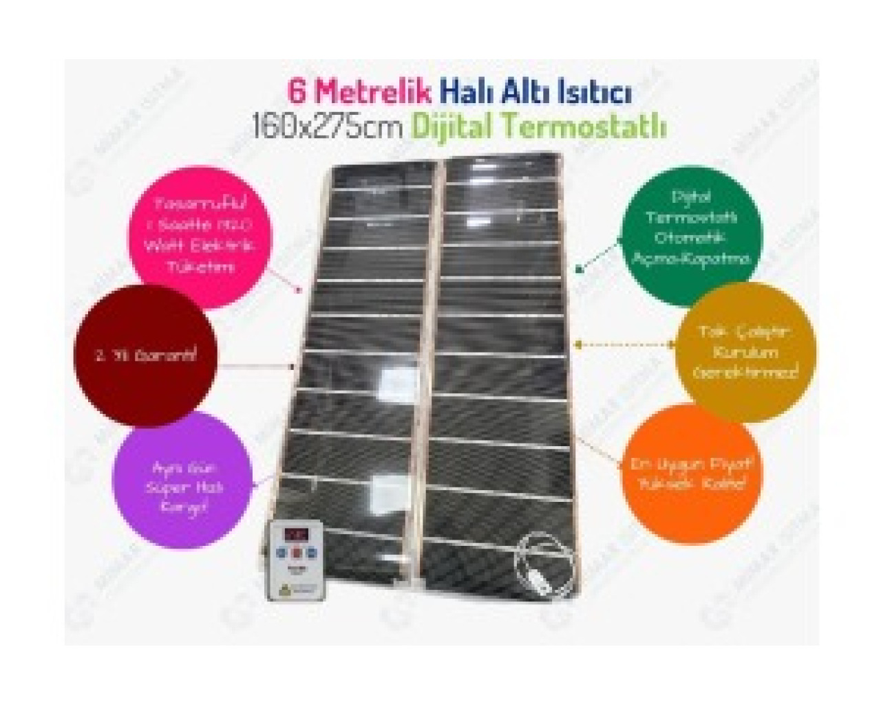 6 Metrelik Karbon Film Halı Altı Isıtıcı Dijital Termostatlı 160x275cm Ölçülerinde