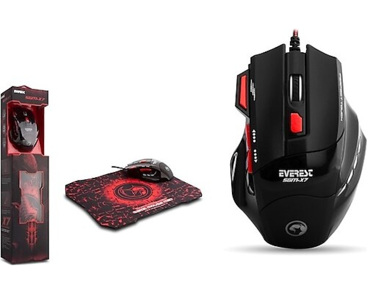 Everest SGM-X7 Usb Siyah Makrolu 7200dpi Oyuncu Mouse + Gaming Mouse Pad Hediyeli