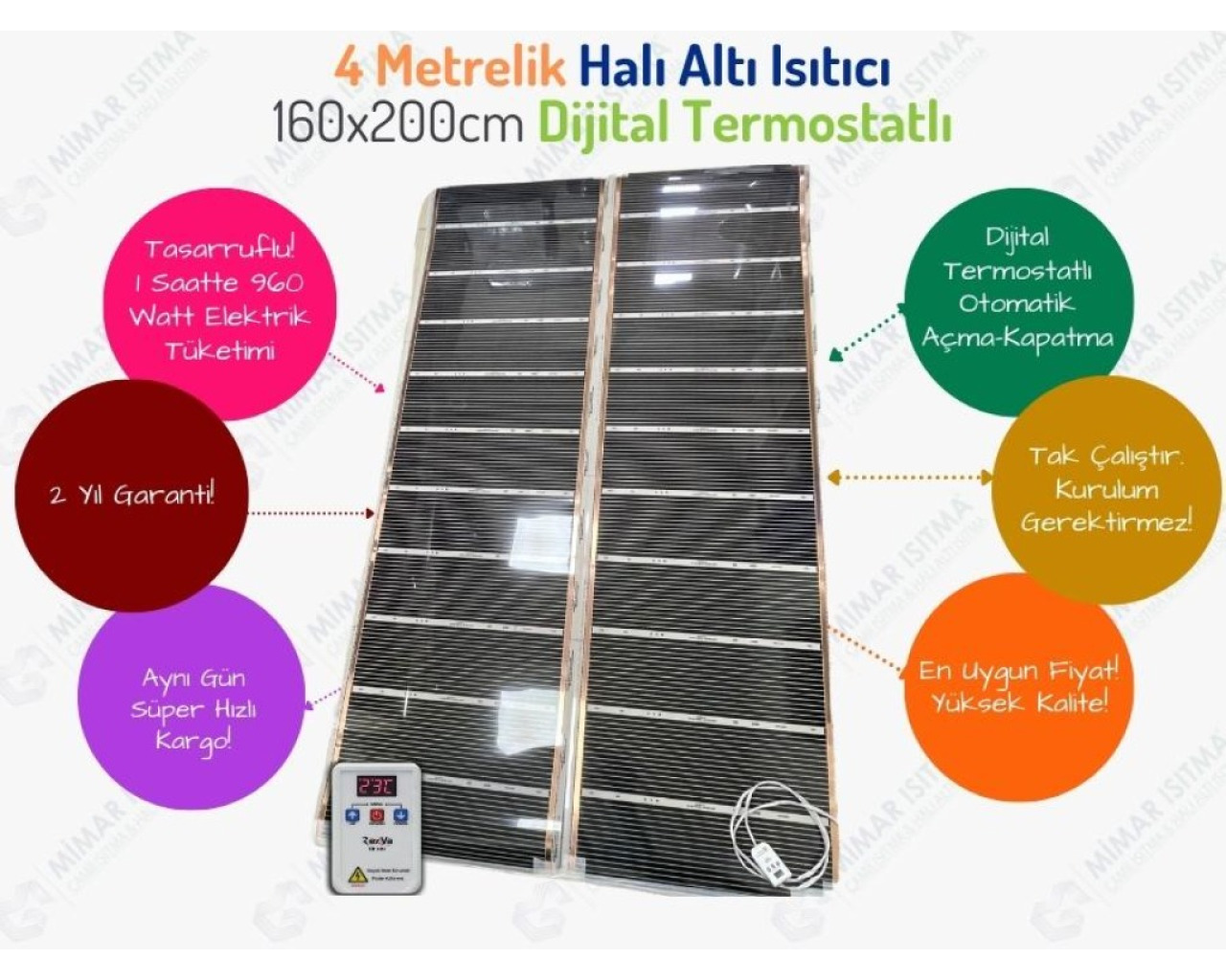 4 Metrekarelik Halı Altı Isıtıcı 160cmX200cm Rexva Dijital Termostatlı